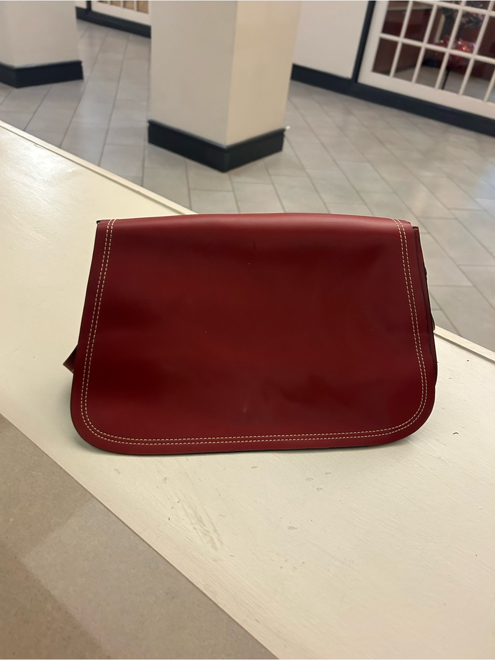 Charter Club Men's Red Leather Messenger Bag with Contrast Stitching